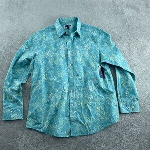 Club Room Mens Hosta Blue Long Sleeve Button-Up Shirt L 100% Cotton NWT 2404